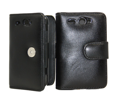 Tasche Book in Leder Optik - schwarz - für HTC Wildfire