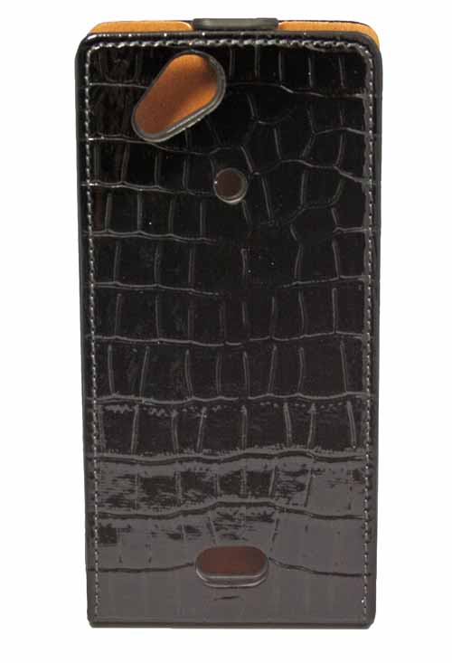 Croco Flip Tasche für Sony Ericsson xperia X12 Arc in schwarzer Lederoptik