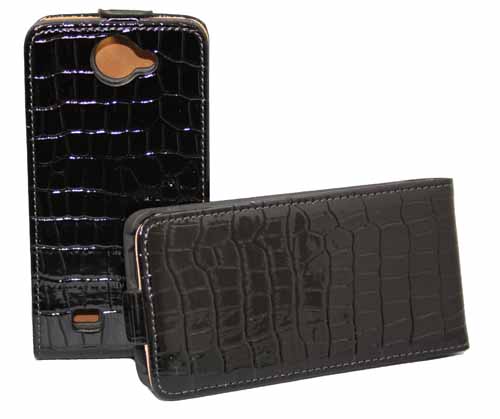 Croco Flip Tasche für Samsung i8150 Galaxy W in schwarzer Lederoptik