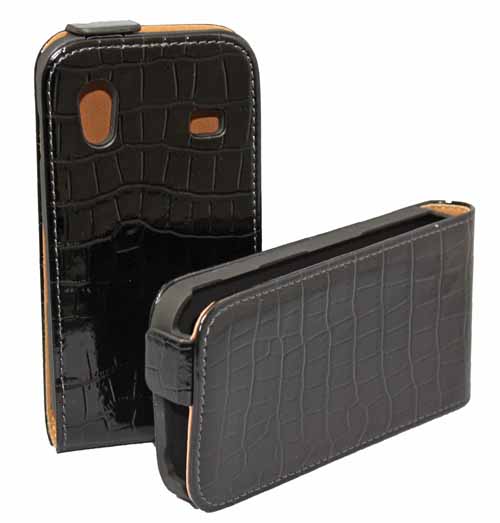 Croco Flip Tasche für Samsung S5830 Galaxy Ace in schwarzer Lederoptik