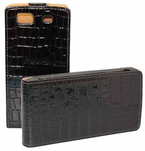 Croco Flip Tasche für Samsung S8600 Wave 3 in schwarzer Lederoptik